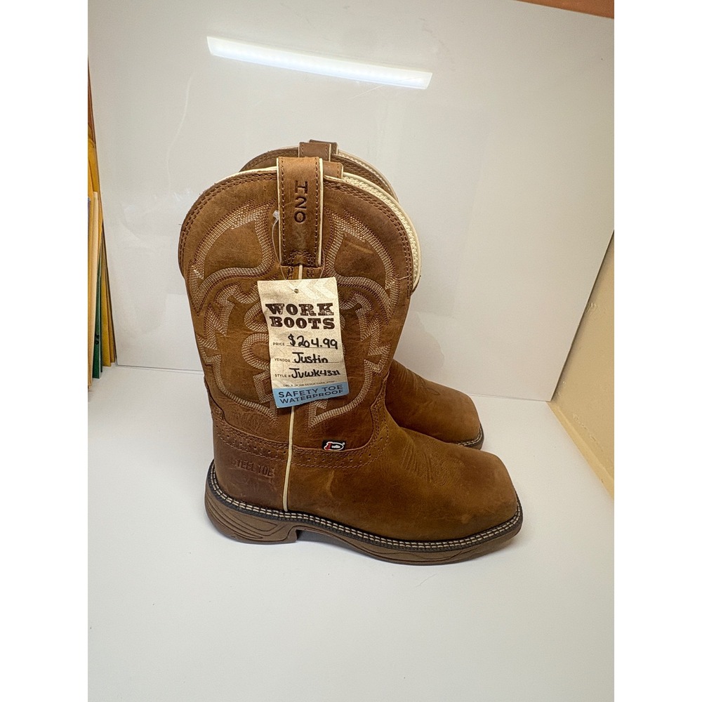 Justin Mens Rush Stampede Rustic Tan Waterproof Steel Toe Work Boots WK4331 7D